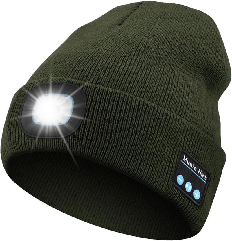 MOXTOYU Bluetooth Beanie with Light, USB Rechargeable LED Headlamp Winter Hat, Christmas Stocking Stuffers Gifts for Men Women - Image 1
